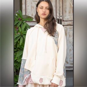 POL Cream and Blue Patchwork Hoodie